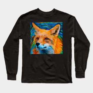 Beautiful Fox Oil Painting in the Style of Van Gogh Self Portrait Long Sleeve T-Shirt